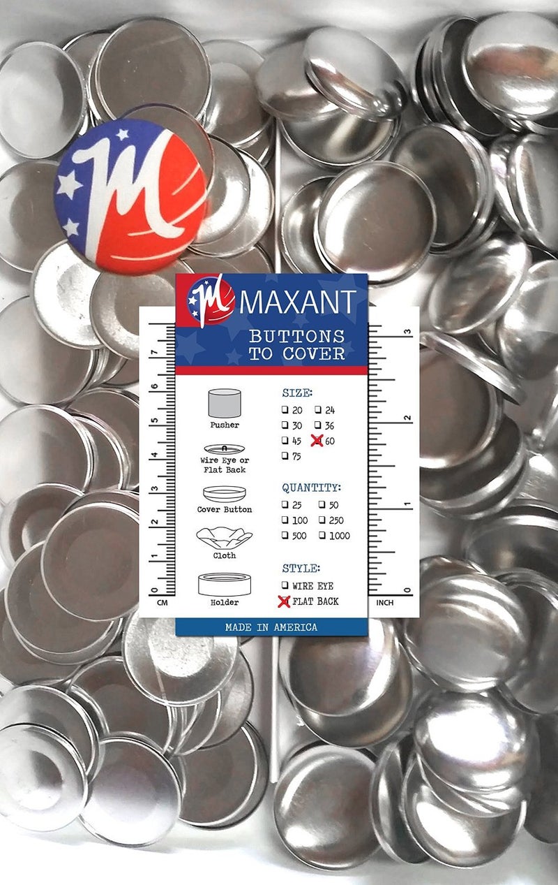 M MAXANT 100 Cover Buttons by Maxant - Made in The USA - #60 (1 1/2") with Flat Backs, Ideal for Crafting. NO Tool. - Image 2